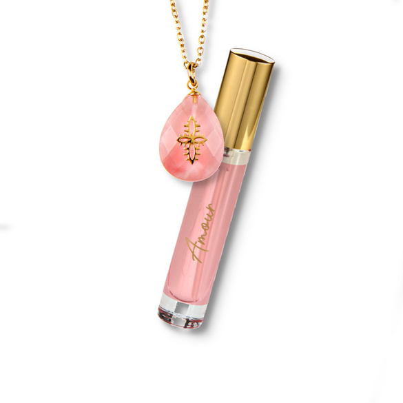 Ensemble parfum "Amour" et collier "Pink Quarz"