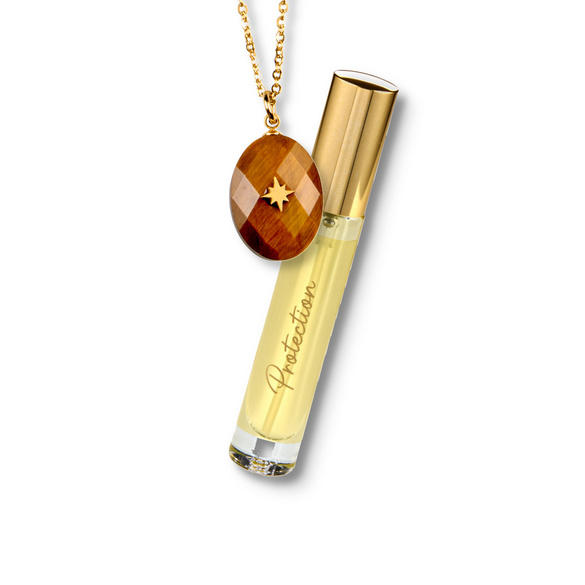 Ensemble parfum "Protection" et collier "Œil-de-tigre"