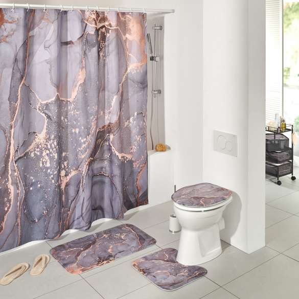 Ensemble salle de bains 4 pièces "Marbre" avec rideau de douche Eldo