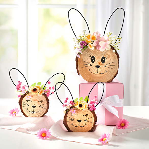 Lot de 3 décorations en bois "Têtes de lapins" Eldo