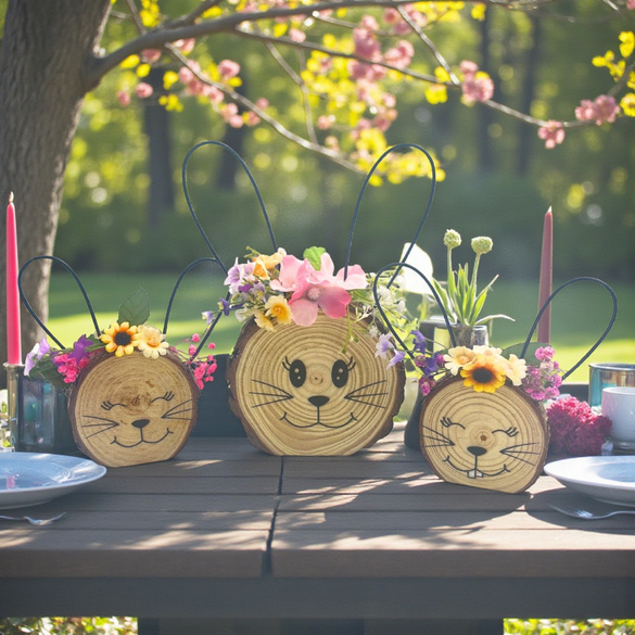 Lot de 3 décorations en bois "Têtes de lapins" Eldo