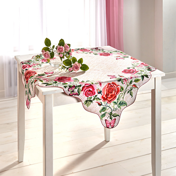 Surnappe Roses avec bordure à languettes Eldo 85 x 85 cm