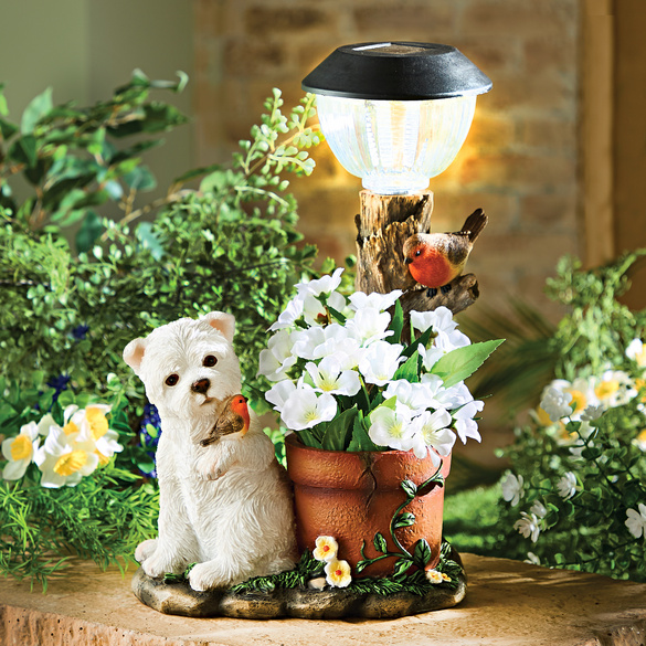 Pot de fleurs solaire avec Westie Gainsborough