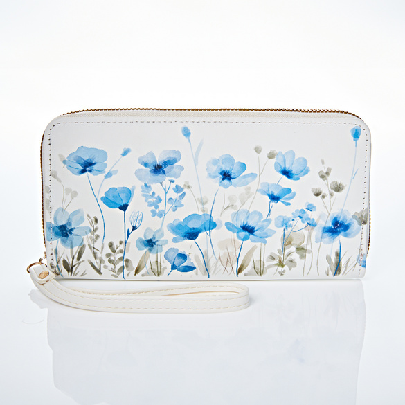 Porte-monnaie long  "Fleurs bleues" RFID