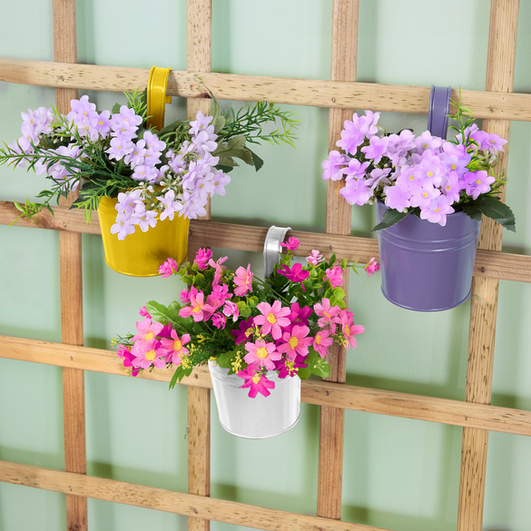 Lot de 3 pots de fleurs à suspendre, blanc/lilas/jaune