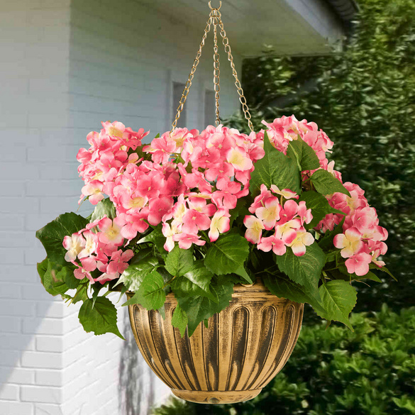 Suspension jardinière "Hortensias", rose