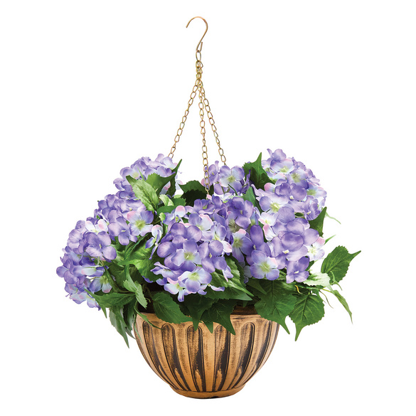 Suspension jardinière "Hortensias", bleu-rose