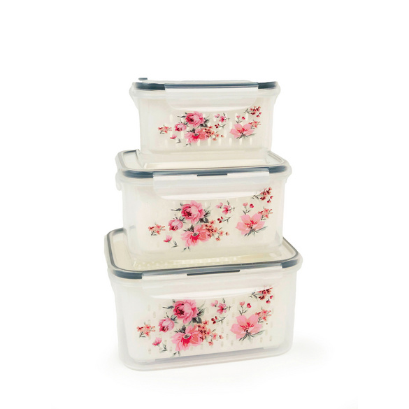 Lot de 3 boîtes de conservation à motif floral