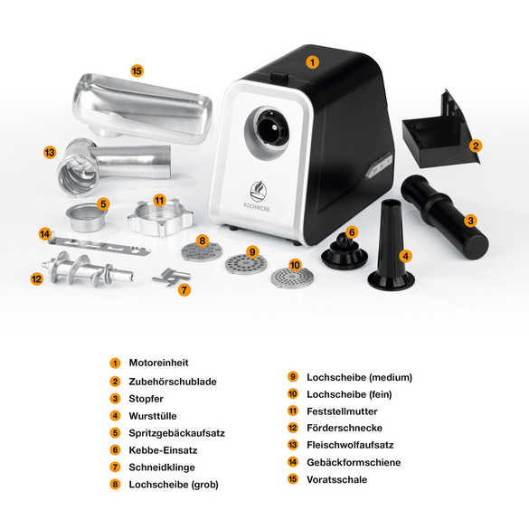 Hachoir à viande 4en1 - argenté/noir