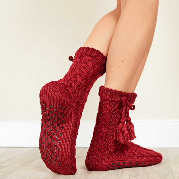 Chaussettes antidérapantes, bordeaux, 1 paire