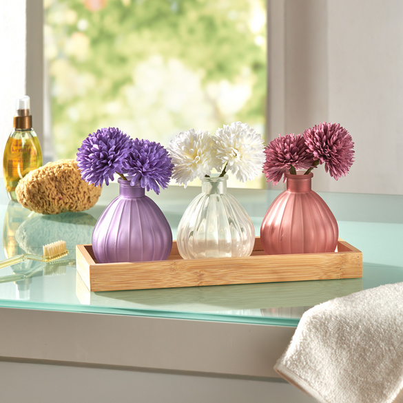 3 vases en verre avec plateau en bambou Eldo