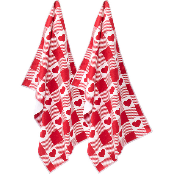 Lot de 2 torchons "Cœurs rouges"