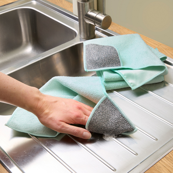 Lot de 4 chiffons en microfibre avec coin à récurer