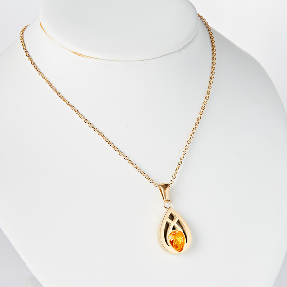 Collier « Goutte » avec pierre en verre aspect quartz fumé