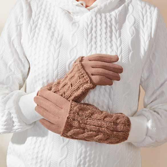Ensemble gants et manchettes, camel