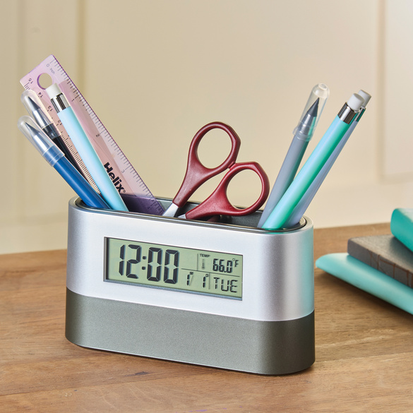 Porte-stylo avec horloge 2-en-1