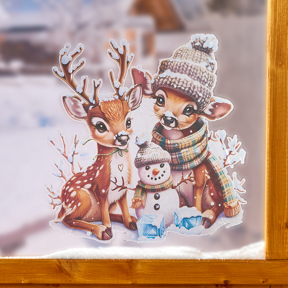 Sticker fenêtre "Chevreuil & Bonhomme de neige"
