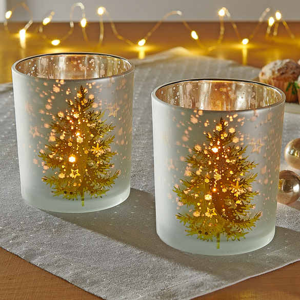 Lot de 2 photophores pour bougies chauffe-plat "Sapin"