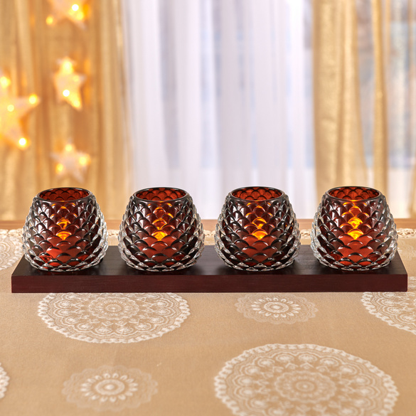 Lot de 4 photophores pour bougies chauffe plat sur plateau
