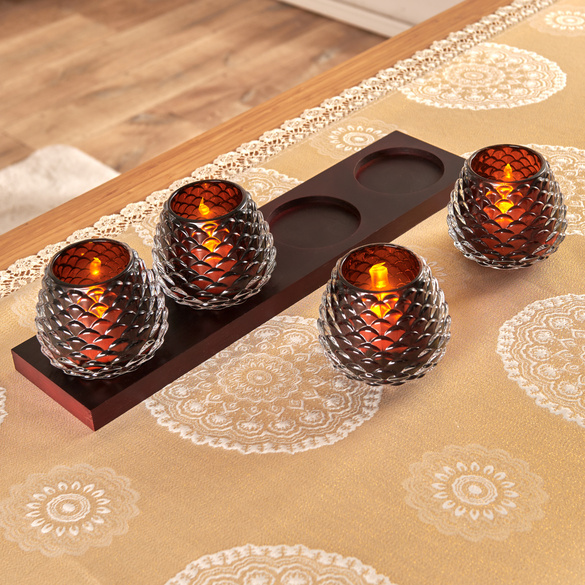 Lot de 4 photophores pour bougies chauffe plat sur plateau