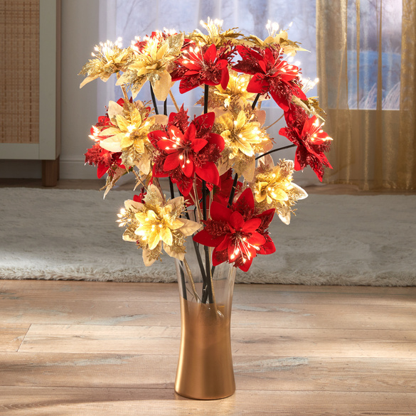 Lot de 2 branches de poinsettias LED, rouge