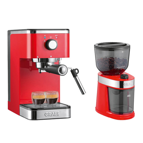 Machine à expresso à porte-filtre ES 403 salita avec moulin à café CM 203 rouge GRAEF