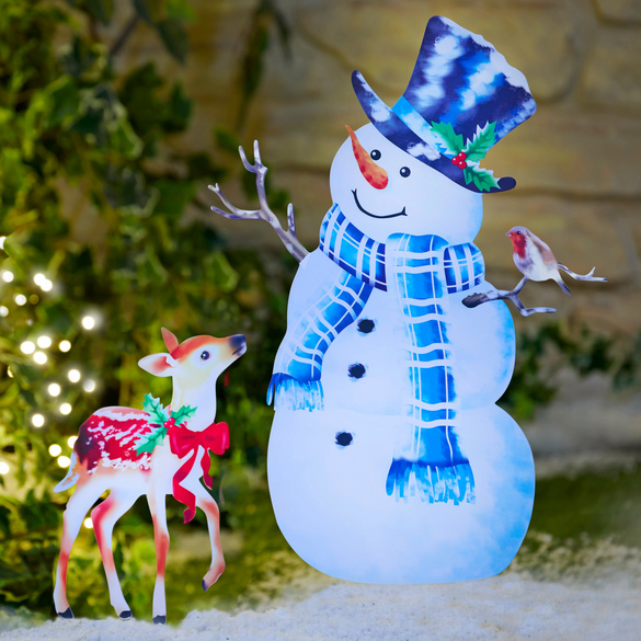 Piquets de jardin Bonhomme de neige & cerf, lot de 2, Gainsborough