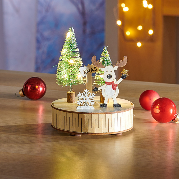 Décoration en bois LED "Chien de Noël"