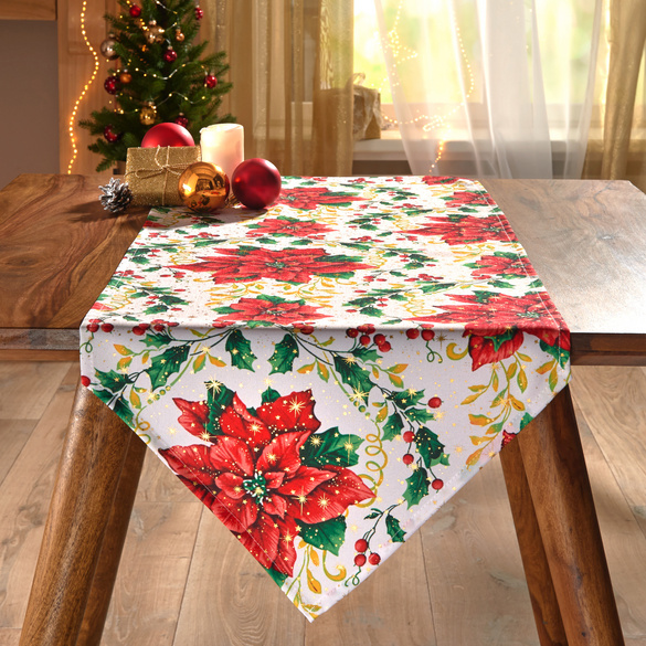 Chemin de table impression métallique étoile de Noël