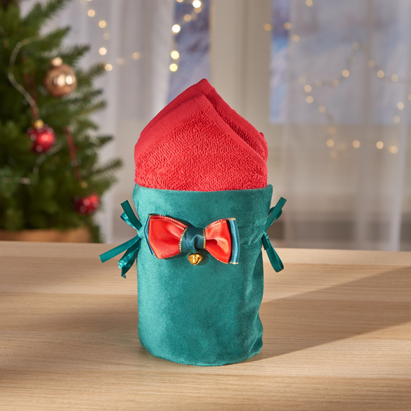 Ensemble pochette cadeau + serviettes, vert