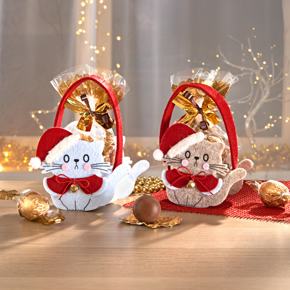 Lot de 2 paniers garnis de confiseries "Chats de Noël"