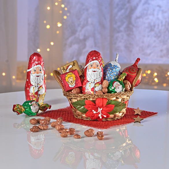 Corbeille de Noël à offrir rempli de chocolats