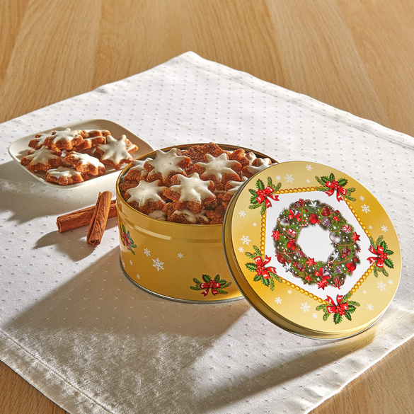 Boîte à biscuits "couronne de Noël" avec étoiles à la cannelle