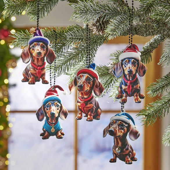 Lot de 5 suspensions de Noël "Teckels"