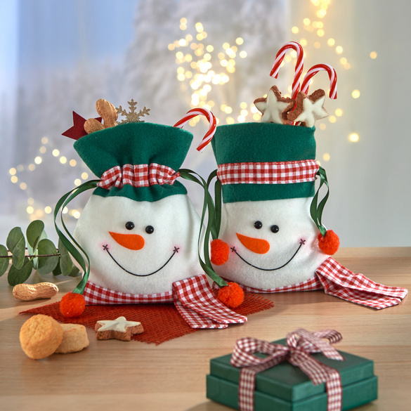 Lot de 2 pochettes cadeau "Bonhomme de neige"