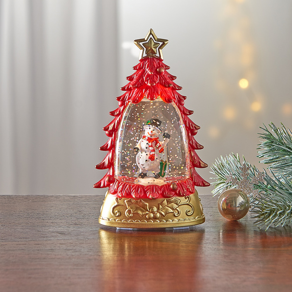 Boule à neige Eldo*, Sapin et bonhomme de neige, rouge