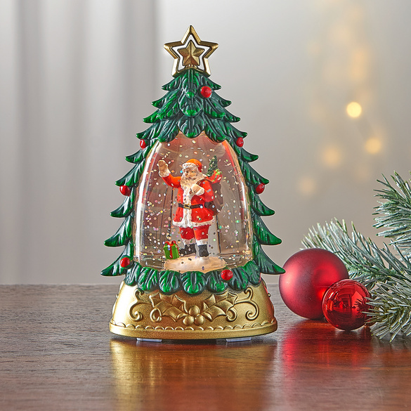 Boule à neige Sapin et Père Noel, vert