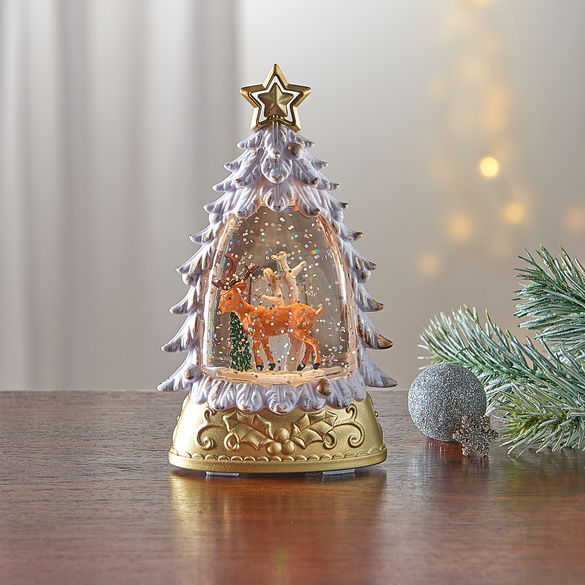 Boule à neige Eldo,  Sapin et renne, blanc