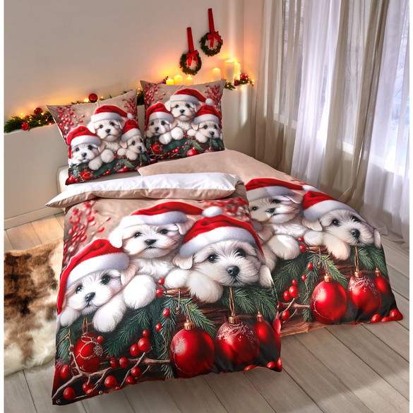 Parure de lit 2 pièces "Chiots de Noël"