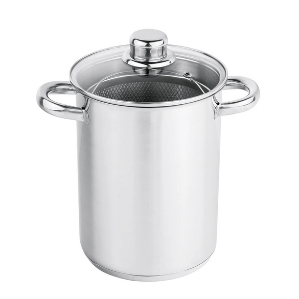 Marmite à pâtes & asperges en acier inoxydable avec couvercle en verre HI