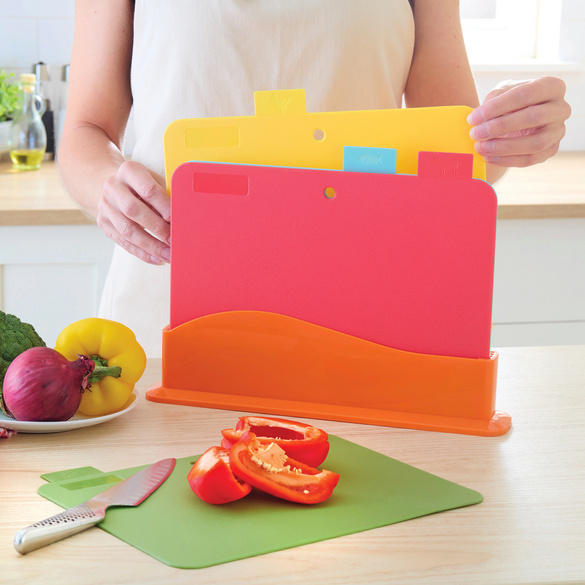 Lot de 4 planches à découper avec support