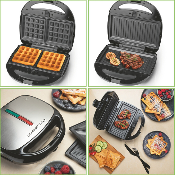 Appareil à croque-monsieur 3 en 1, gril de contact & gaufrier GOURMETmaxx