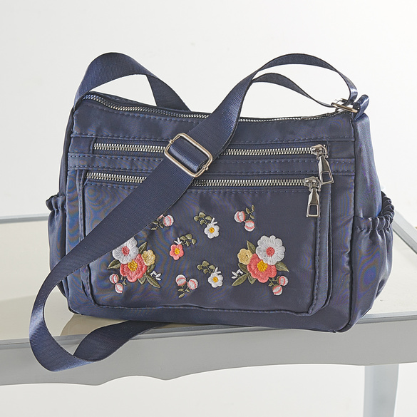 Sac à main "floral" bleu marine