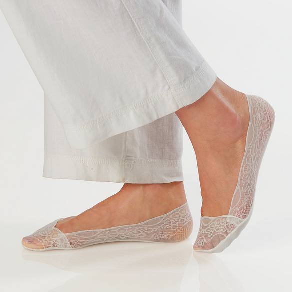 Chaussettes en dentelle noir + blanc + beige 3 paires