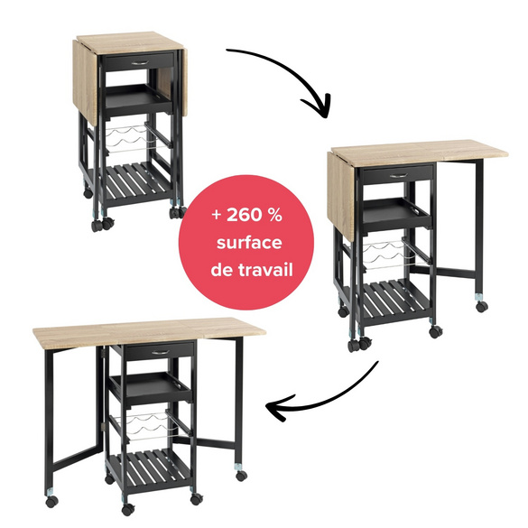 Chariot de cuisine avec plateau & fonction pliante WENKO