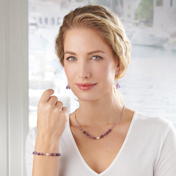 Bracelet d'améthyste avec perle d'eau douce