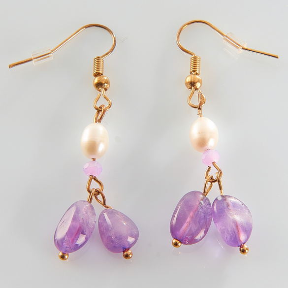Boucles d'oreilles améthyste avec perle d'eau douce