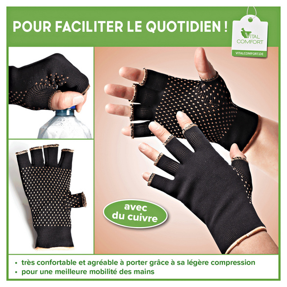 1 paire de gants de compression avec du cuivre