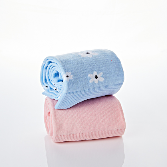 2 paires de bas de contention légère "Fleurs", rosé + bleu