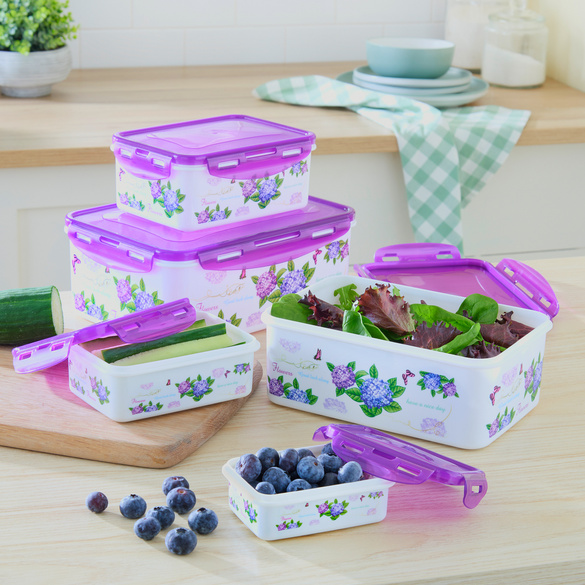 Boîtes de conservation "Hortensias", lot de 5